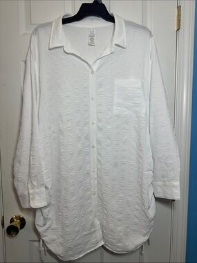 NWT Time & Tru White Cinched Side Button-Down Shirt/cover Up Sz 3X 24W-26W 🤍🤍